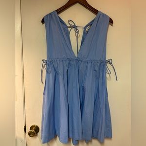 ABERCROMBIE & FITCH babydoll S dress side tie mini blue tank plunging neckline